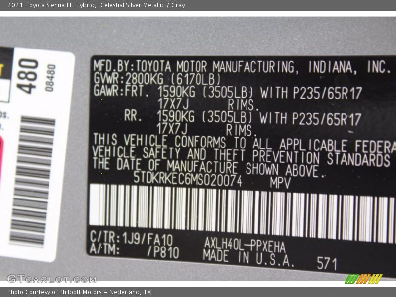 Celestial Silver Metallic / Gray 2021 Toyota Sienna LE Hybrid