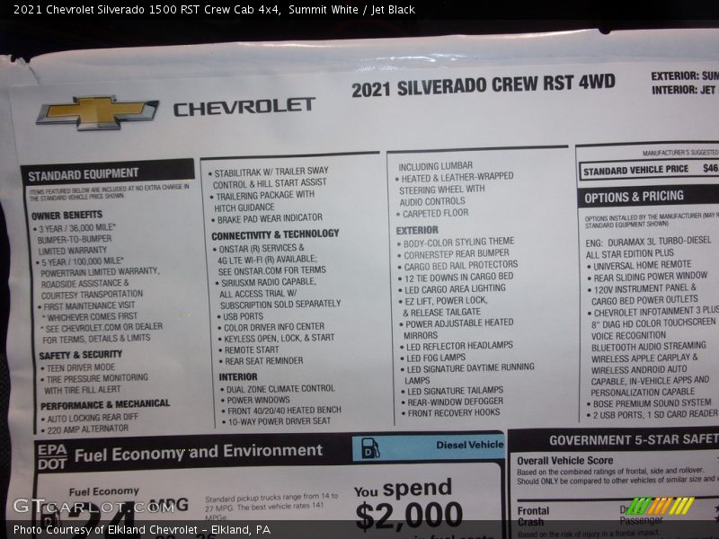  2021 Silverado 1500 RST Crew Cab 4x4 Window Sticker