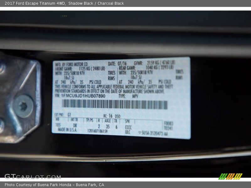 Shadow Black / Charcoal Black 2017 Ford Escape Titanium 4WD