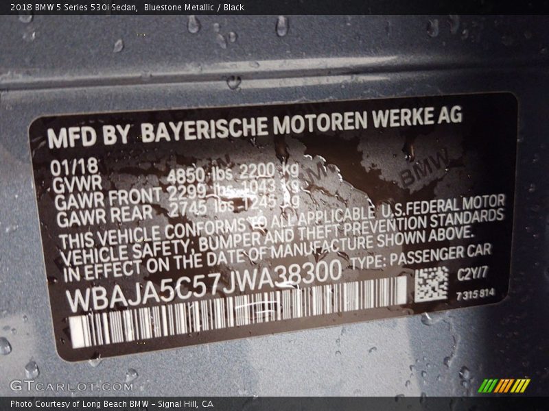 Bluestone Metallic / Black 2018 BMW 5 Series 530i Sedan
