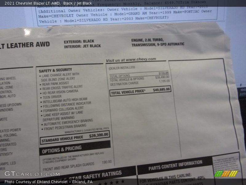 Black / Jet Black 2021 Chevrolet Blazer LT AWD