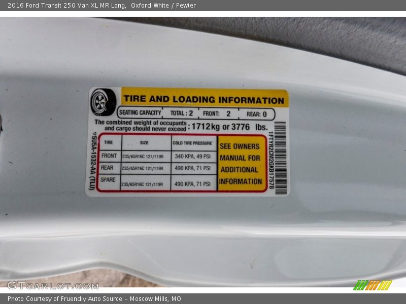 Oxford White / Pewter 2016 Ford Transit 250 Van XL MR Long