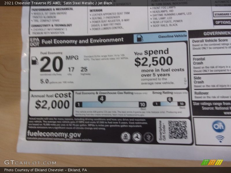 Satin Steel Metallic / Jet Black 2021 Chevrolet Traverse RS AWD