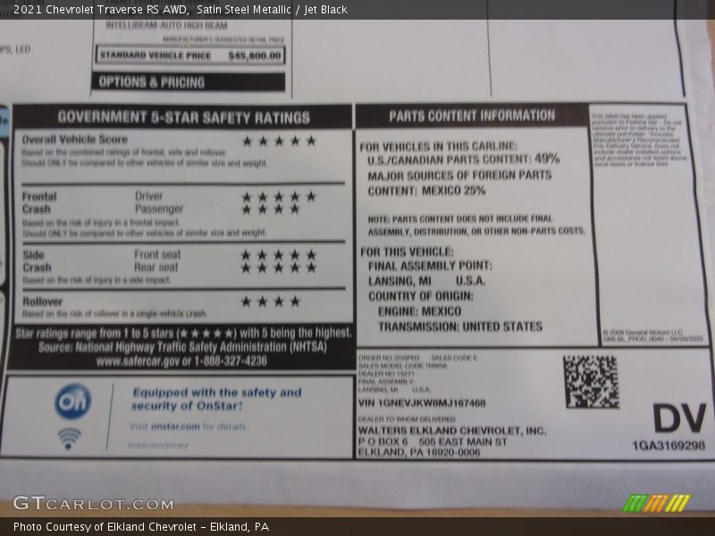 Satin Steel Metallic / Jet Black 2021 Chevrolet Traverse RS AWD