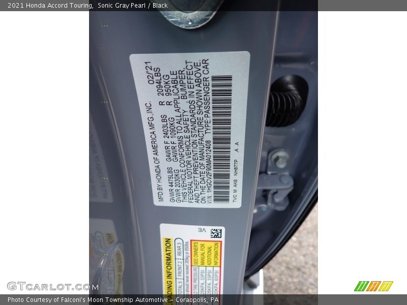 Sonic Gray Pearl / Black 2021 Honda Accord Touring