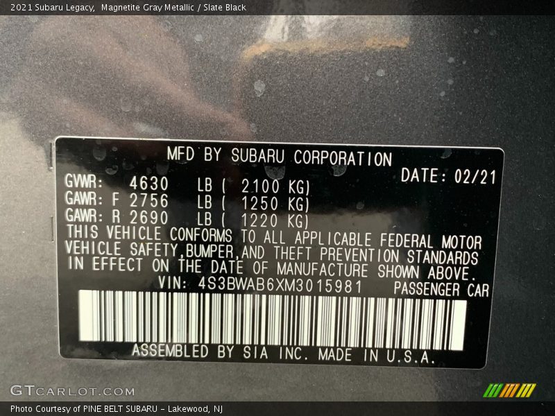 Magnetite Gray Metallic / Slate Black 2021 Subaru Legacy