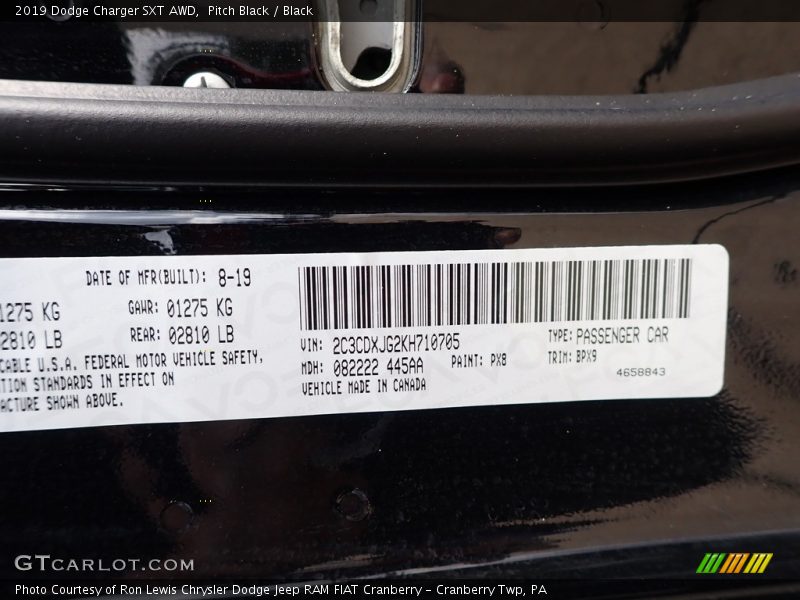 Pitch Black / Black 2019 Dodge Charger SXT AWD
