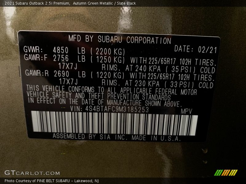 Autumn Green Metallic / Slate Black 2021 Subaru Outback 2.5i Premium