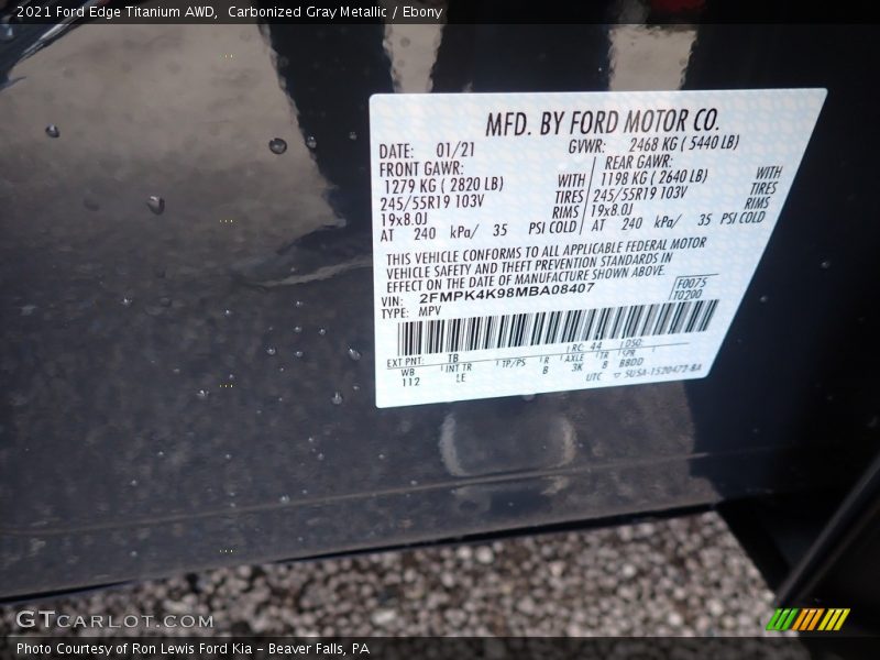 2021 Edge Titanium AWD Carbonized Gray Metallic Color Code TB