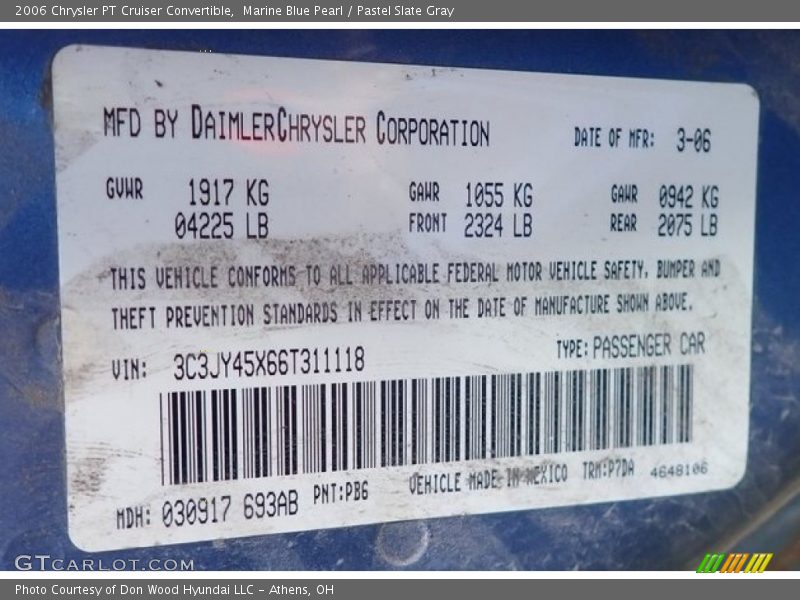 Marine Blue Pearl / Pastel Slate Gray 2006 Chrysler PT Cruiser Convertible