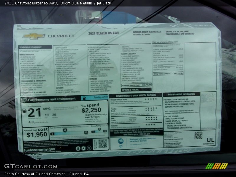  2021 Blazer RS AWD Window Sticker