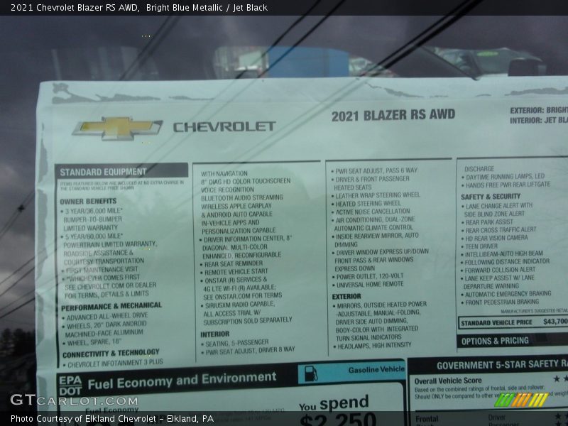  2021 Blazer RS AWD Window Sticker