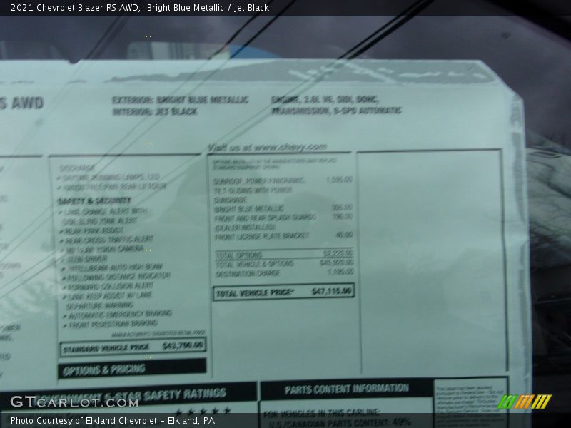 Bright Blue Metallic / Jet Black 2021 Chevrolet Blazer RS AWD