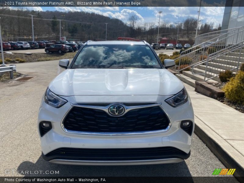 Blizzard White Pearl / Harvest Beige 2021 Toyota Highlander Platinum AWD