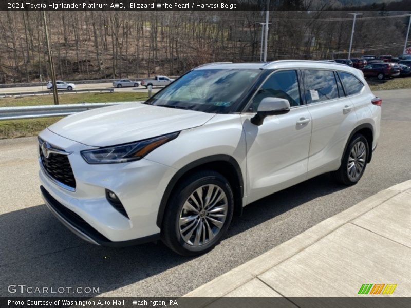 Blizzard White Pearl / Harvest Beige 2021 Toyota Highlander Platinum AWD