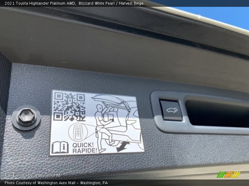Blizzard White Pearl / Harvest Beige 2021 Toyota Highlander Platinum AWD