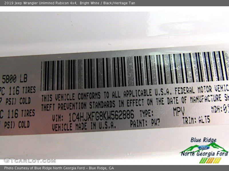 Bright White / Black/Heritage Tan 2019 Jeep Wrangler Unlimited Rubicon 4x4