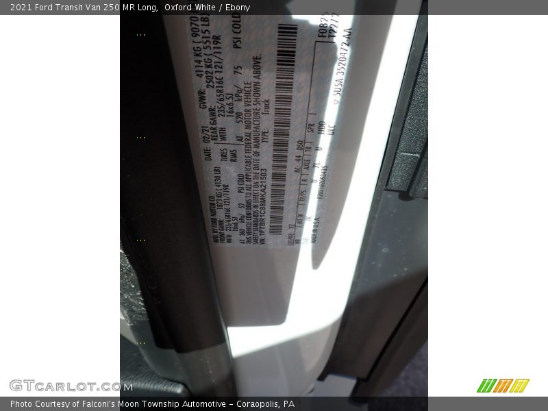 Oxford White / Ebony 2021 Ford Transit Van 250 MR Long