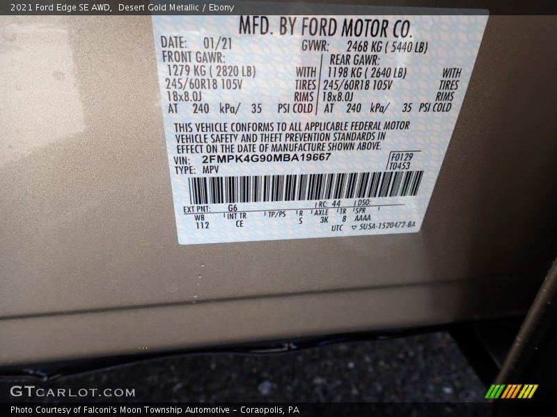 2021 Edge SE AWD Desert Gold Metallic Color Code G6