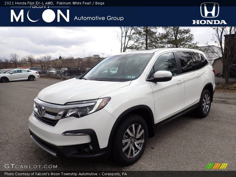 Platinum White Pearl / Beige 2021 Honda Pilot EX-L AWD