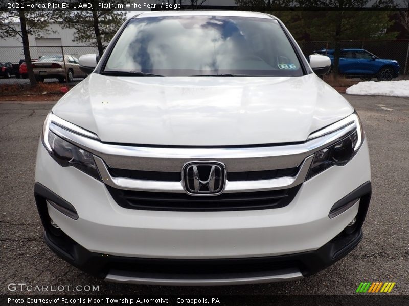 Platinum White Pearl / Beige 2021 Honda Pilot EX-L AWD