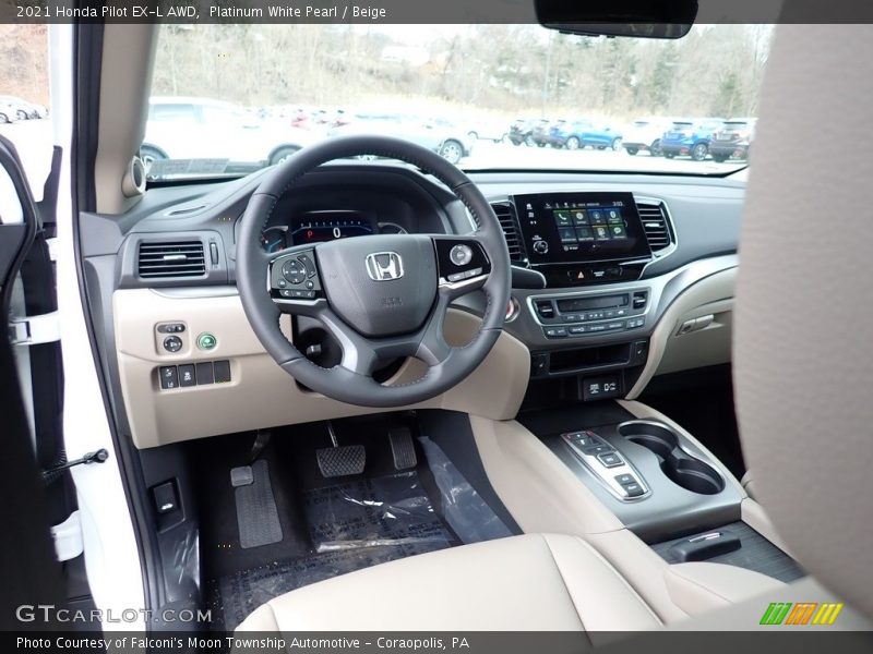 Platinum White Pearl / Beige 2021 Honda Pilot EX-L AWD