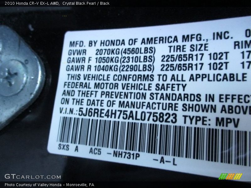 Crystal Black Pearl / Black 2010 Honda CR-V EX-L AWD