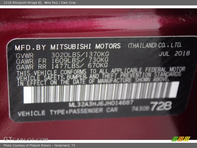 Wine Red / Dark Gray 2018 Mitsubishi Mirage ES
