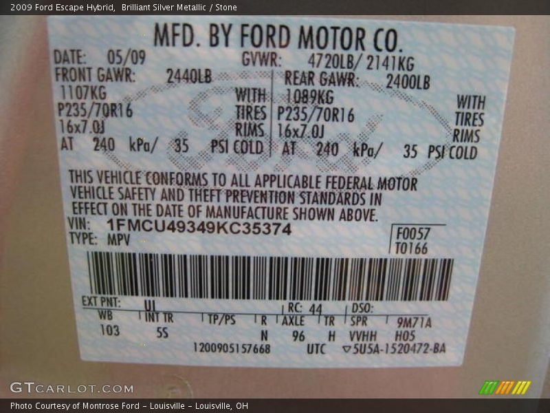 Brilliant Silver Metallic / Stone 2009 Ford Escape Hybrid