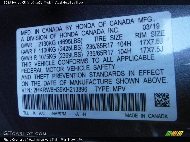 Modern Steel Metallic / Black 2019 Honda CR-V LX AWD