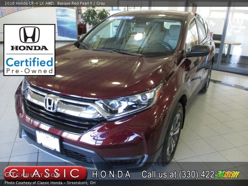 Basque Red Pearl II / Gray 2018 Honda CR-V LX AWD
