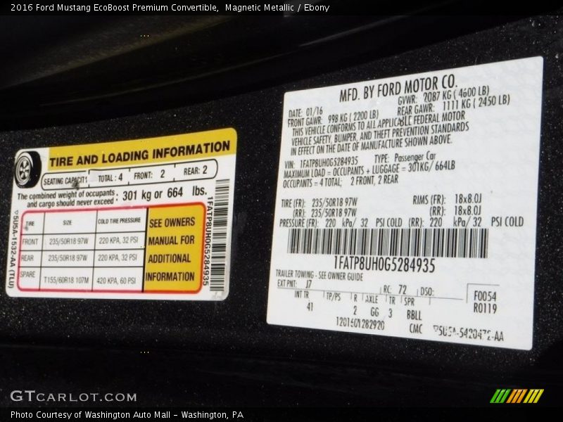 Magnetic Metallic / Ebony 2016 Ford Mustang EcoBoost Premium Convertible