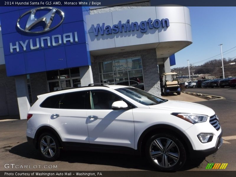 Monaco White / Beige 2014 Hyundai Santa Fe GLS AWD