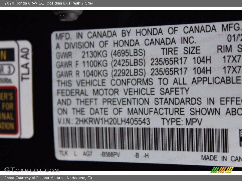 Obsidian Blue Pearl / Gray 2020 Honda CR-V LX