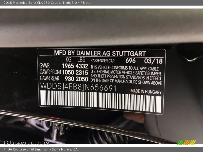 Night Black / Black 2018 Mercedes-Benz CLA 250 Coupe