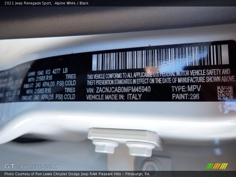 Alpine White / Black 2021 Jeep Renegade Sport