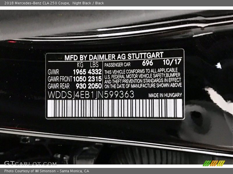 Night Black / Black 2018 Mercedes-Benz CLA 250 Coupe