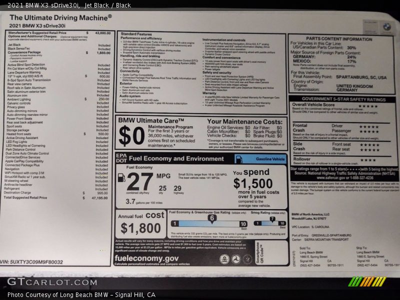 Jet Black / Black 2021 BMW X3 sDrive30i