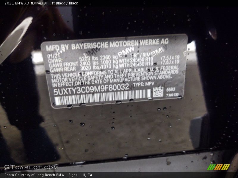 Jet Black / Black 2021 BMW X3 sDrive30i