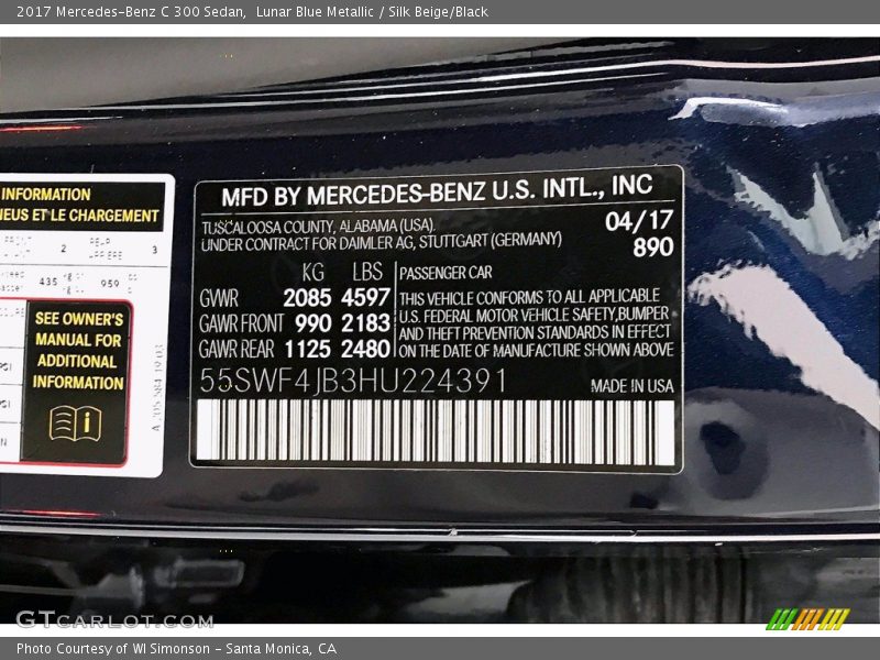 Lunar Blue Metallic / Silk Beige/Black 2017 Mercedes-Benz C 300 Sedan