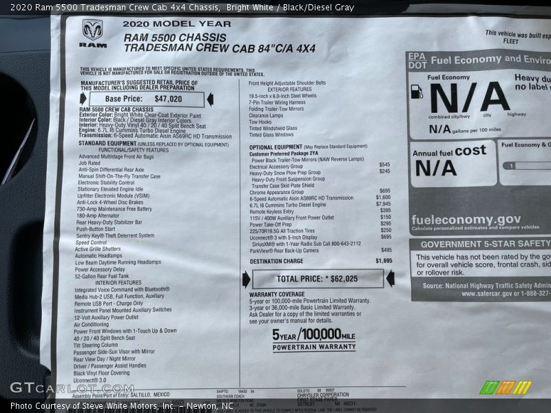 Bright White / Black/Diesel Gray 2020 Ram 5500 Tradesman Crew Cab 4x4 Chassis