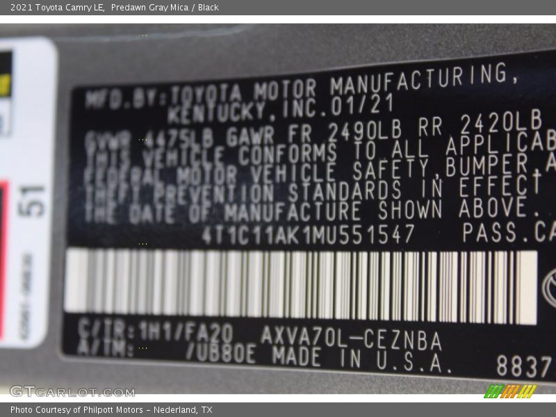 Predawn Gray Mica / Black 2021 Toyota Camry LE