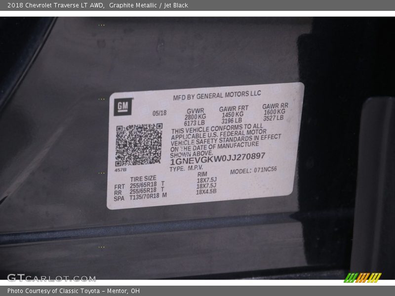 Graphite Metallic / Jet Black 2018 Chevrolet Traverse LT AWD