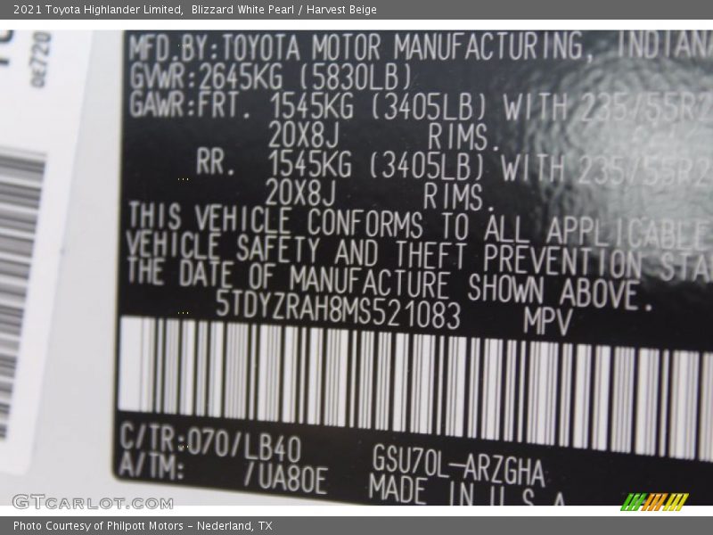 Blizzard White Pearl / Harvest Beige 2021 Toyota Highlander Limited