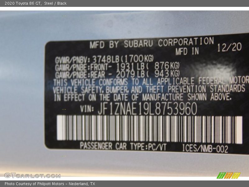 Steel / Black 2020 Toyota 86 GT