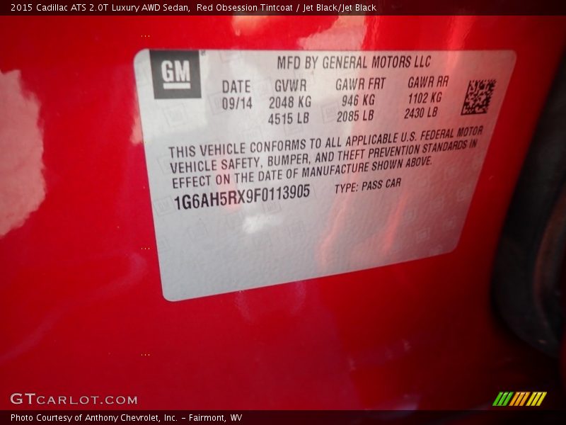 Red Obsession Tintcoat / Jet Black/Jet Black 2015 Cadillac ATS 2.0T Luxury AWD Sedan