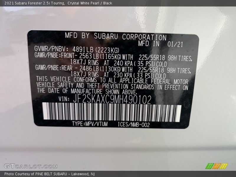 Crystal White Pearl / Black 2021 Subaru Forester 2.5i Touring