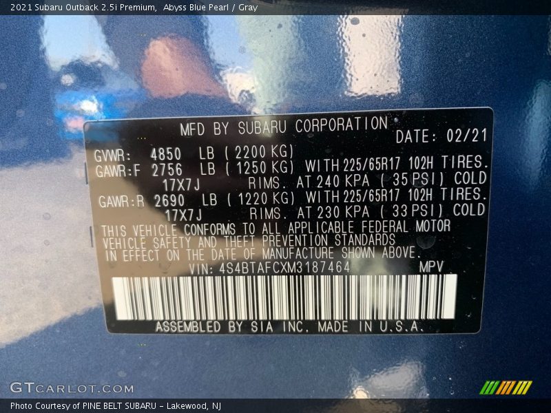Abyss Blue Pearl / Gray 2021 Subaru Outback 2.5i Premium