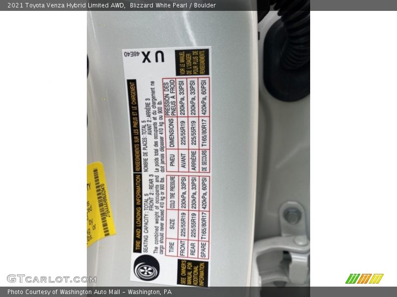Blizzard White Pearl / Boulder 2021 Toyota Venza Hybrid Limited AWD