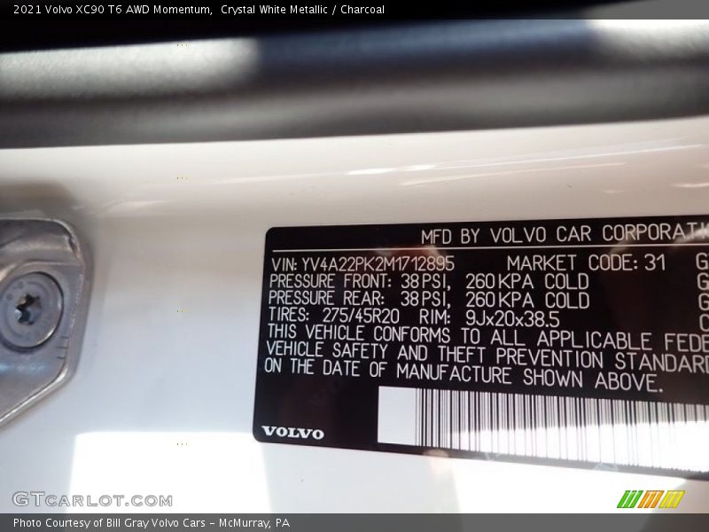 Crystal White Metallic / Charcoal 2021 Volvo XC90 T6 AWD Momentum
